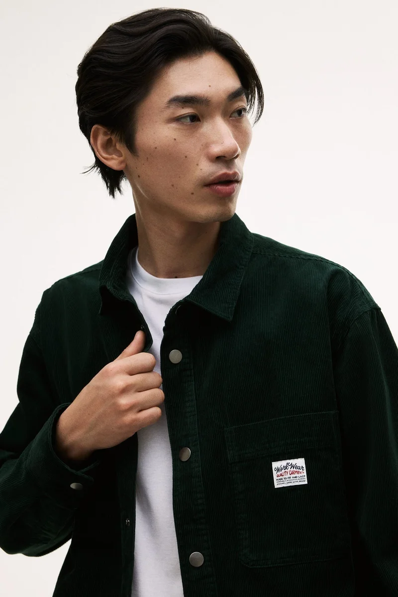 اتش اند ام قميص كوردروي قطني فضفاض