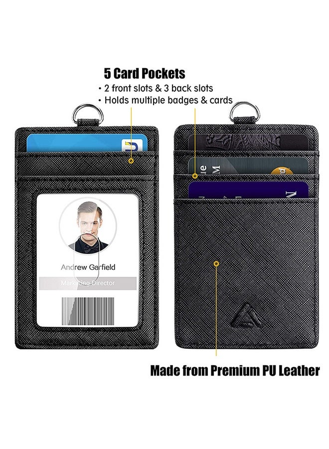 2 قطعة حامل بطاقة هوية عمودي للخدمة الشاقة حامل شارة معدني قابل للسحب مع حلقة مفاتيح بمشبك حزام، حامل شارة شفاف مقاوم للماء وجلد PU - Image 3