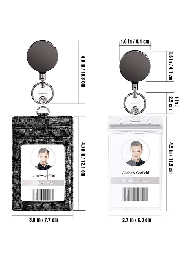 2 قطعة حامل بطاقة هوية عمودي للخدمة الشاقة حامل شارة معدني قابل للسحب مع حلقة مفاتيح بمشبك حزام، حامل شارة شفاف مقاوم للماء وجلد PU - Image 2