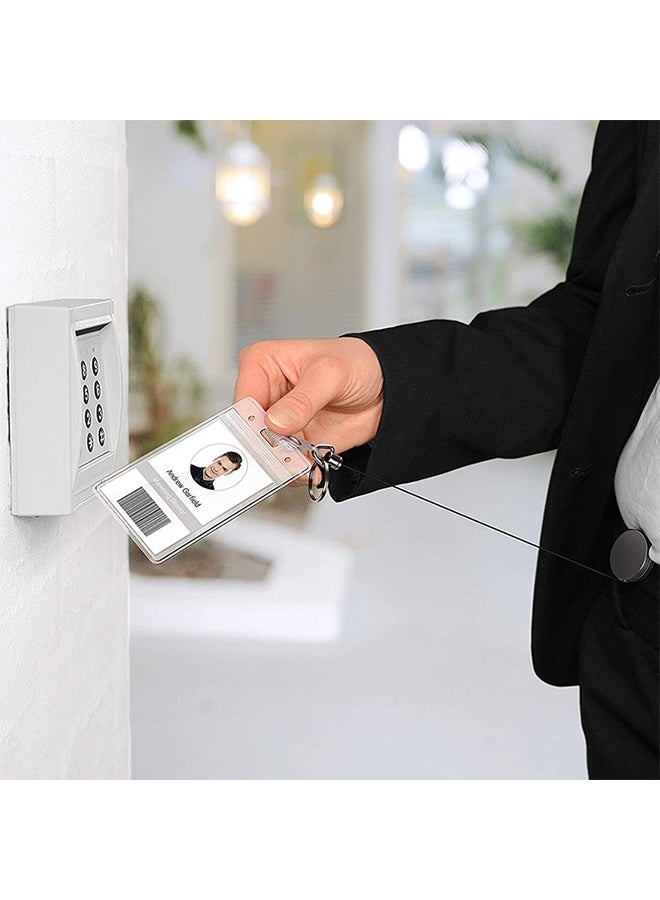 2 قطعة حامل بطاقة هوية عمودي للخدمة الشاقة حامل شارة معدني قابل للسحب مع حلقة مفاتيح بمشبك حزام، حامل شارة شفاف مقاوم للماء وجلد PU - Image 5