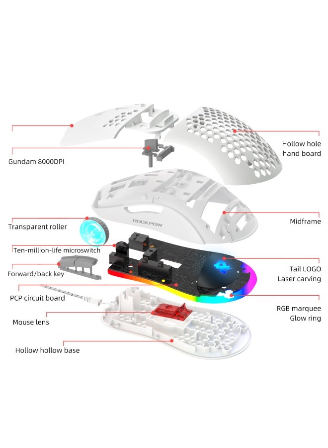 روك بو مجموعة ماوس لوحة مفاتيح سلكية للألعاب العربية بنسبة 60%، ماوس ألعاب RGB مريح للغاية ومستشعر بصري 8000 نقطة في البوصة، 61 مفتاح لوحة مفاتيح ألعاب بإضاءة خلفية RGB، لوحة مفاتيح صغيرة مقاومة للماء للغاية لألعاب الكمبيوتر الشخصي - Image 4