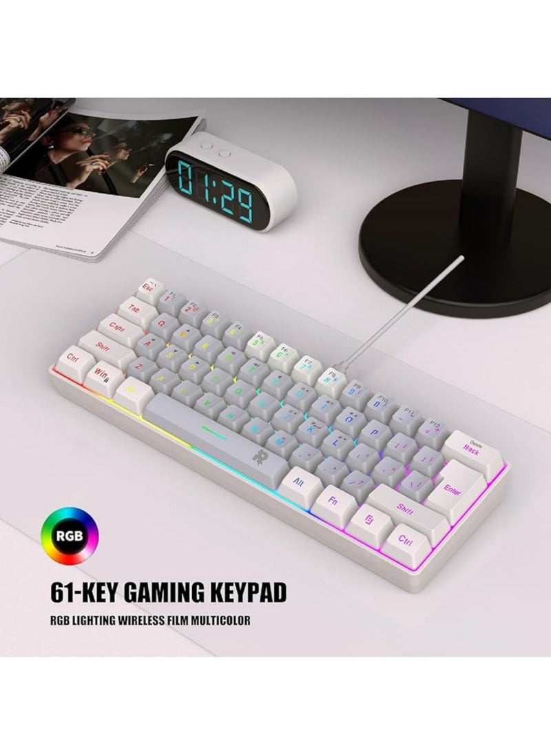 Rock Pow - Arabic 60% Wired Gaming Keyboard Mouse Combo,RGB Gaming Mice Ergonomic Ultralight 8000DPI Optical Sensor,61 Keys RGB Backlit Gaming Keyboard,Ultra-Compact Mini Waterproof Keyboard for PC Computer Gamer - Image 1