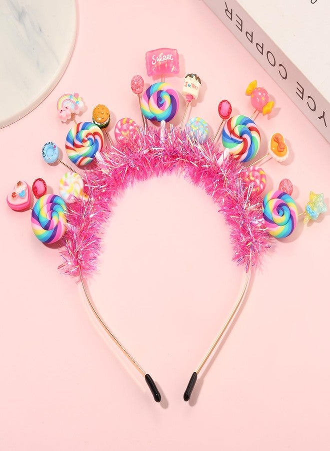 اتش اس دبليو اي طوق شعر مزين بزينة مصاصة حلوى، طوق شعر كريستالي ملون على شكل مصاصة حلوى، دب حلوى، آيس كريم، كعكة، طوق شعر للحلوى، إكسسوارات شعر مرحة ولطيفة لأعياد الميلاد والهالوين والكريسماس وحفلات العطلات، هدية - Image 3