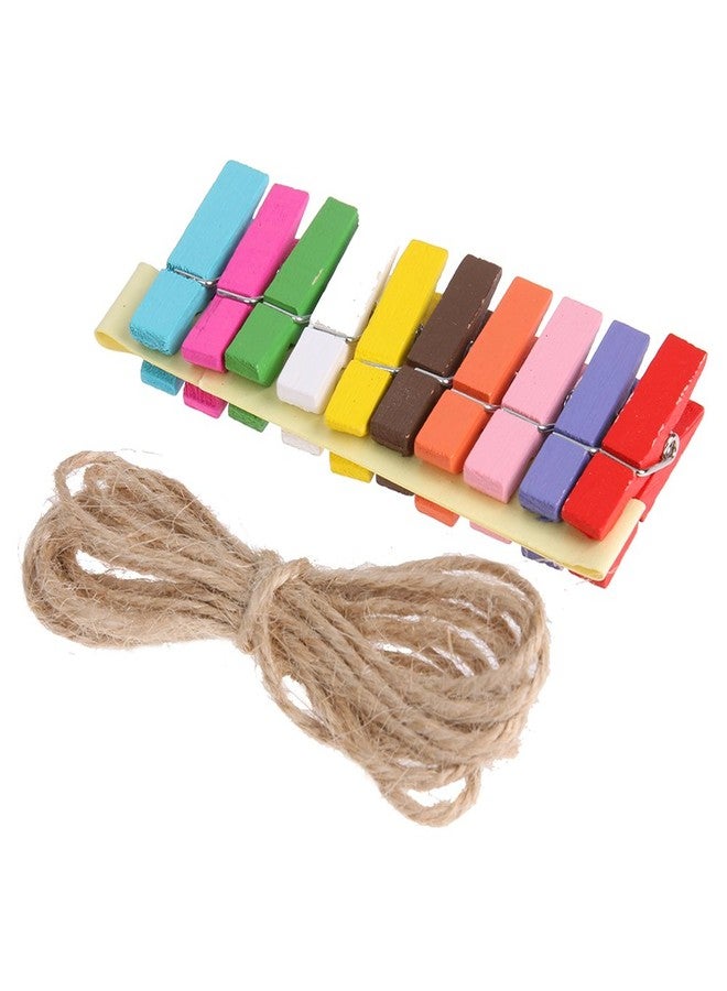 Desi Rang® 10 pcs Colorful Hanging Photo Frame with colorful wooden clips and Rope (Outer Size 9 * 9.5 cm, Inner Size 4.5 * 6 cm) - Image 2