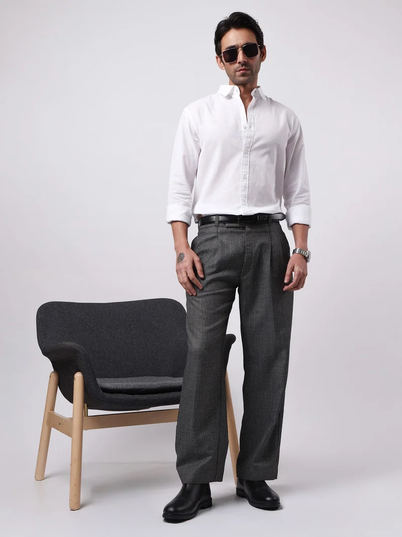 Maniac  Maniac Solid Mens Collared Neck Full Sleeve Cotton Linen White Shirt for Men | Best Price UAE