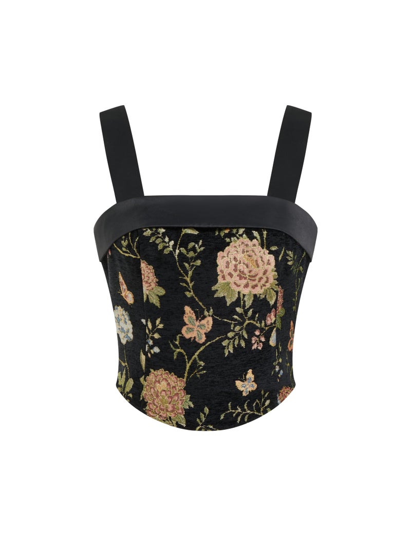 CIDER Square Neck Tank Tops for Women Sleeveless Going Out Crop Tops Embroidered Floral Summer Boho Vintage Camisole: Black, XL - Image 1