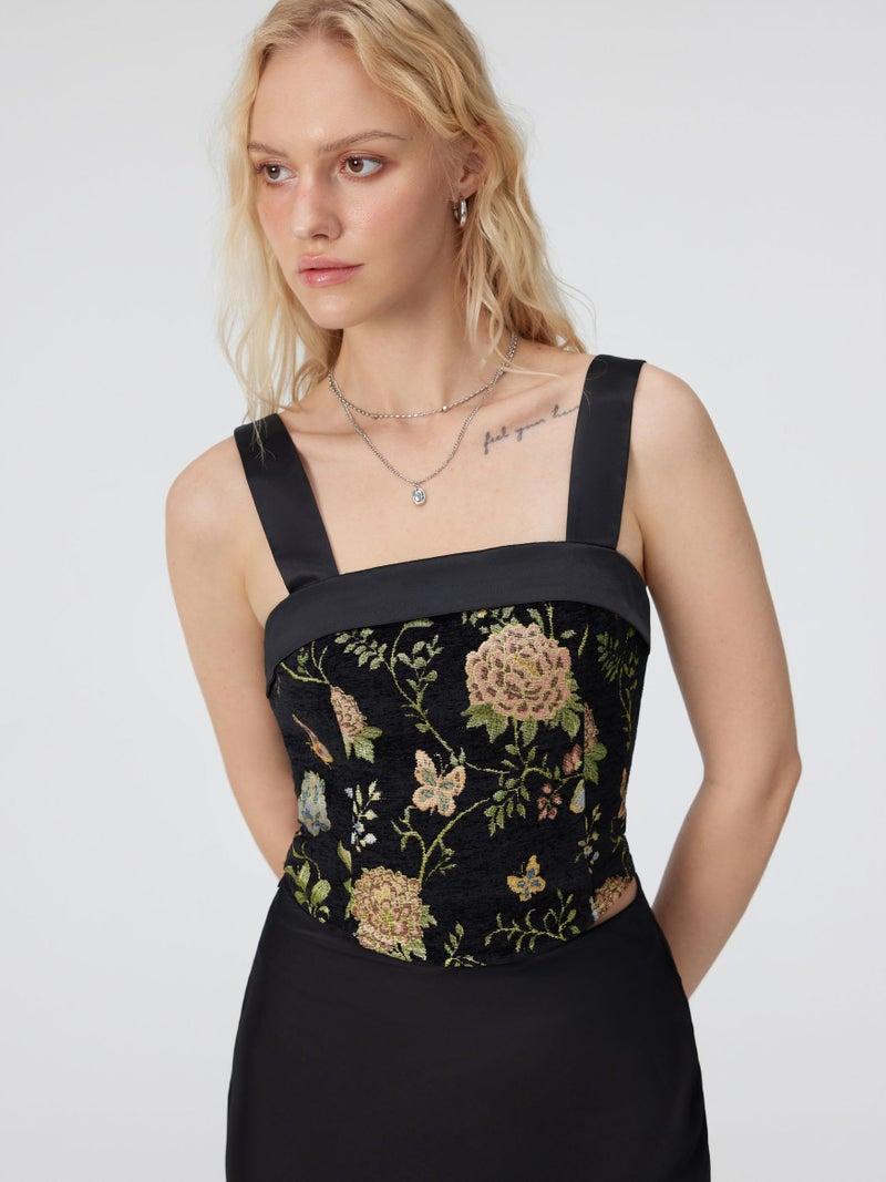 CIDER Square Neck Tank Tops for Women Sleeveless Going Out Crop Tops Embroidered Floral Summer Boho Vintage Camisole: Black, XL - Image 5