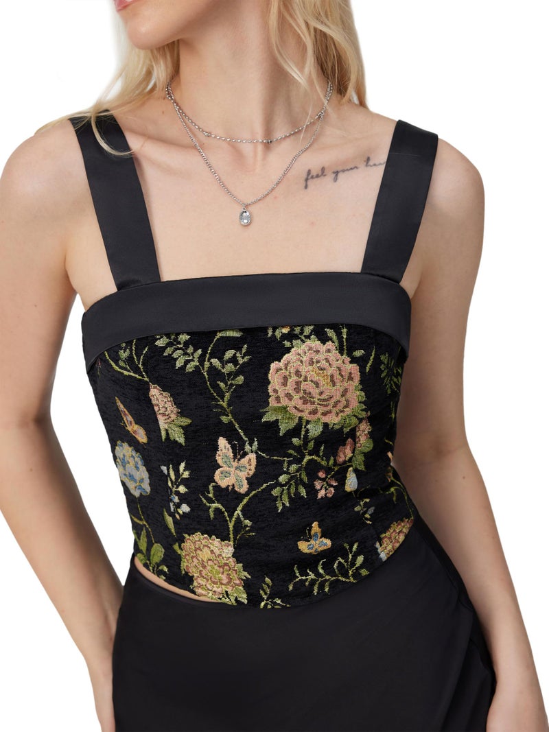 CIDER Square Neck Tank Tops for Women Sleeveless Going Out Crop Tops Embroidered Floral Summer Boho Vintage Camisole: Black, XL - Image 2