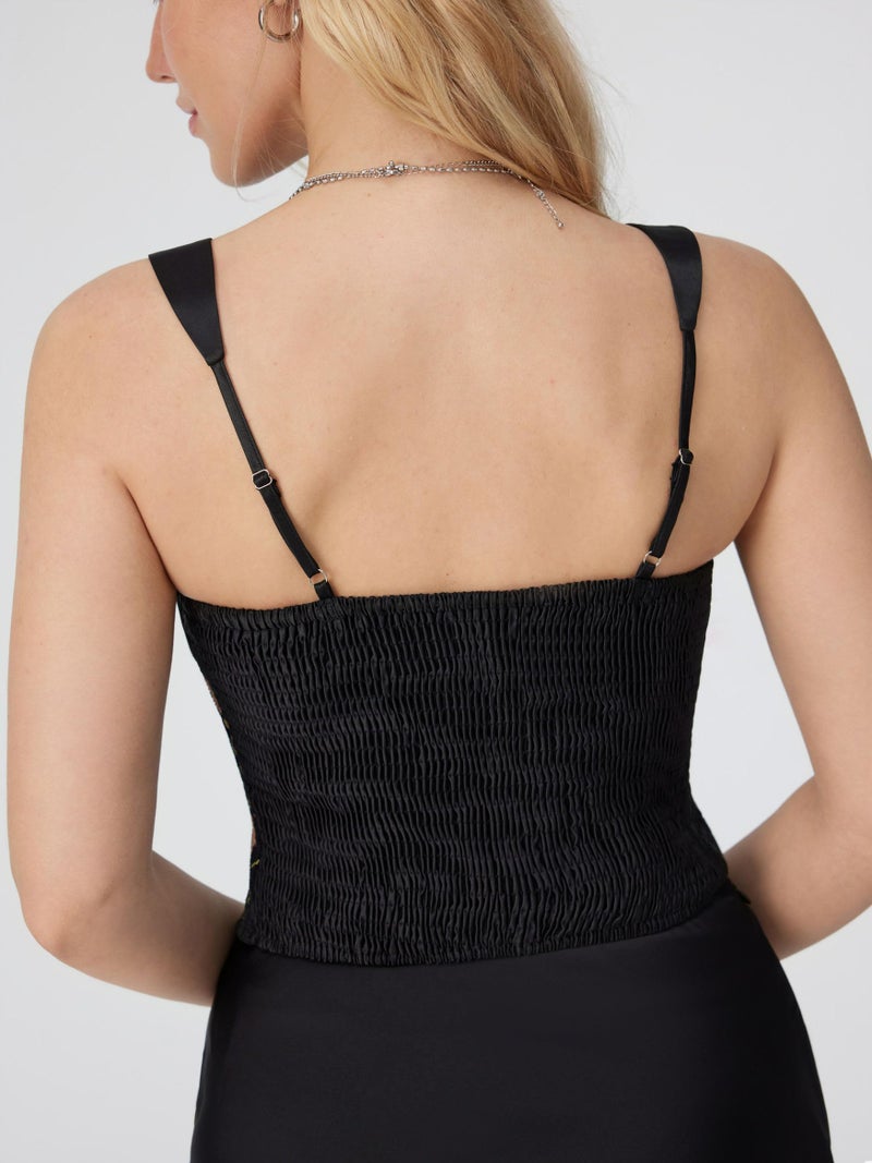 CIDER Square Neck Tank Tops for Women Sleeveless Going Out Crop Tops Embroidered Floral Summer Boho Vintage Camisole: Black, XL - Image 4