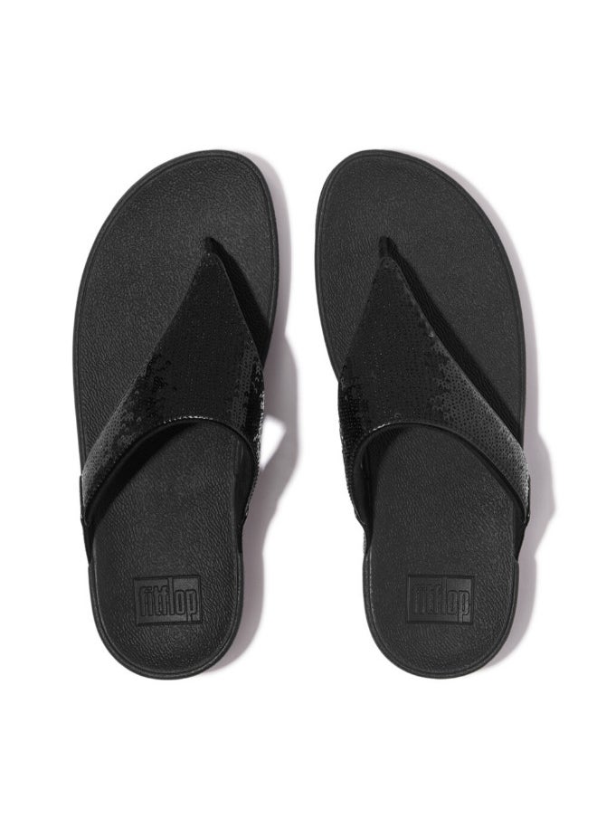 FitFlop 049-840 Fitflop Ladies Lulu Sequin Toe-Post Sandals JF3-090 Black  - Image 1