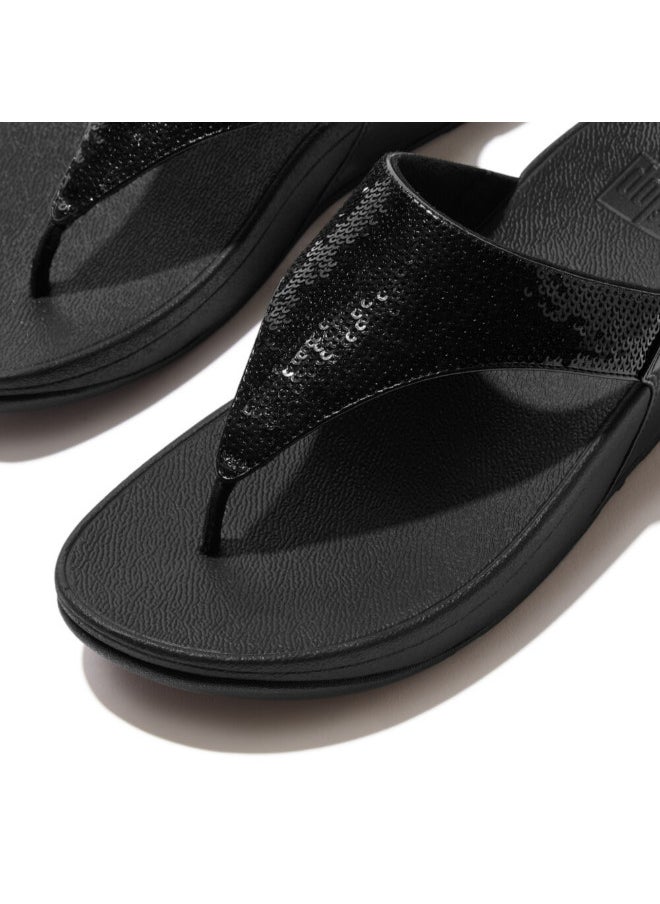 FitFlop 049-840 Fitflop Ladies Lulu Sequin Toe-Post Sandals JF3-090 Black  - Image 2