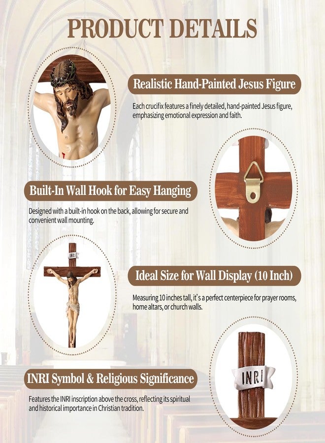 TALPGOD Crucifix Wall Cross 10 Inch,Jesus Cross Home Décor,Jesus Statue Catholic Hanging Cross for Wall Art,Religious Wall Crucifix Decor,Crucifijos Catolicos - Image 3