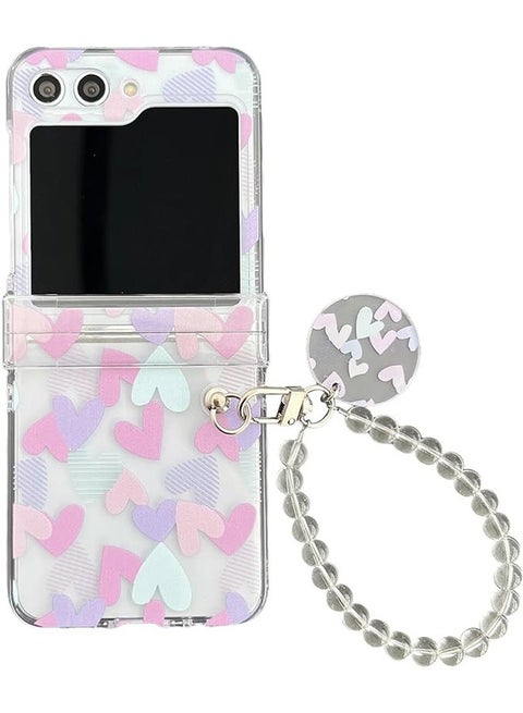 Case for Samsung Galaxy Z Flip 5 Case,Heart Graffiti Pattern Phone Case with Strap Wrist, Slim Case Compatible with Samsung Galaxy Z Flip 5, PC material Anti-Scratch Phone Fashion Cover Women Girls