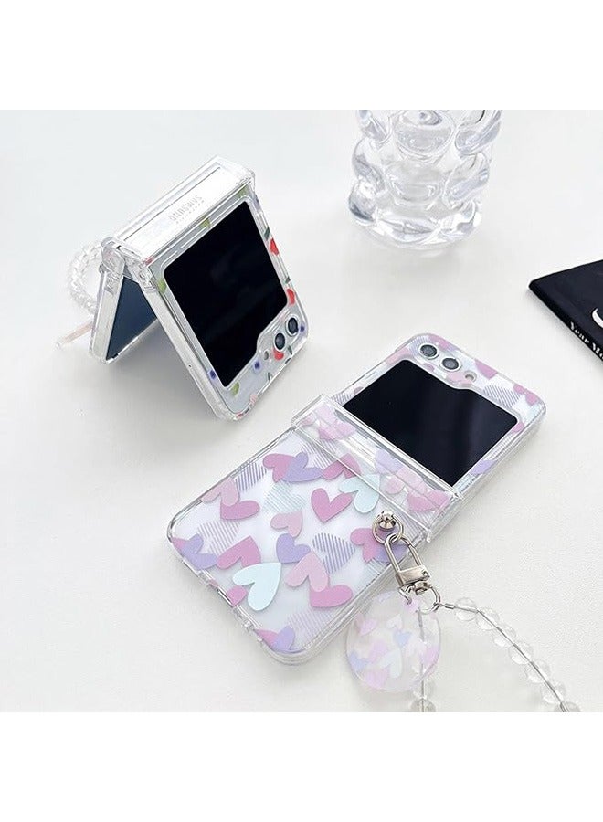 Case for Samsung Galaxy Z Flip 5 Case,Heart Graffiti Pattern Phone Case with Strap Wrist, Slim Case Compatible with Samsung Galaxy Z Flip 5, PC material Anti-Scratch Phone Fashion Cover Women Girls
