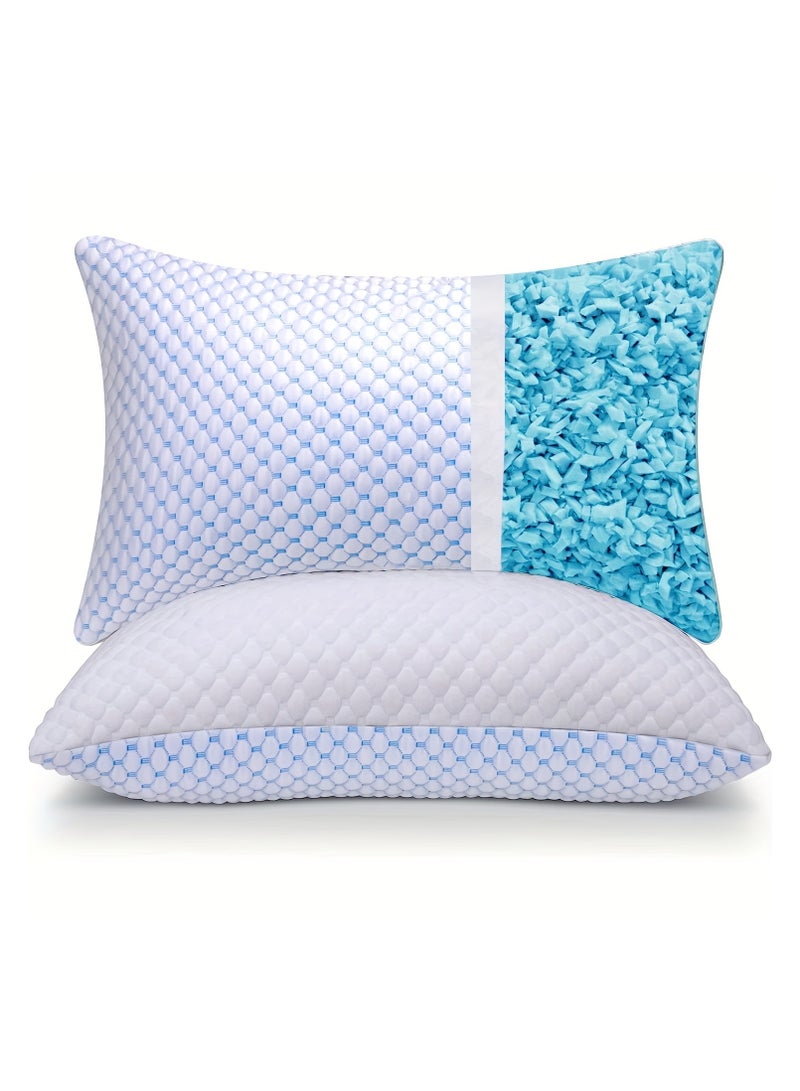 1pc Cooling Pillow with Adjustable Height – Ultra-Breathable Bamboo Fiber & Silky Ice Fabric, Washable Removable Cover, Perfect for Side, Back, and Stomach Sleepers, Ideal for Hot Sleepers, Blue, Pillows for Sleeping  - Image 1