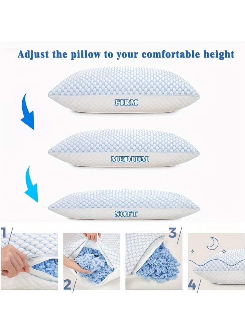 1pc Cooling Pillow with Adjustable Height – Ultra-Breathable Bamboo Fiber & Silky Ice Fabric, Washable Removable Cover, Perfect for Side, Back, and Stomach Sleepers, Ideal for Hot Sleepers, Blue, Pillows for Sleeping  - Image 3
