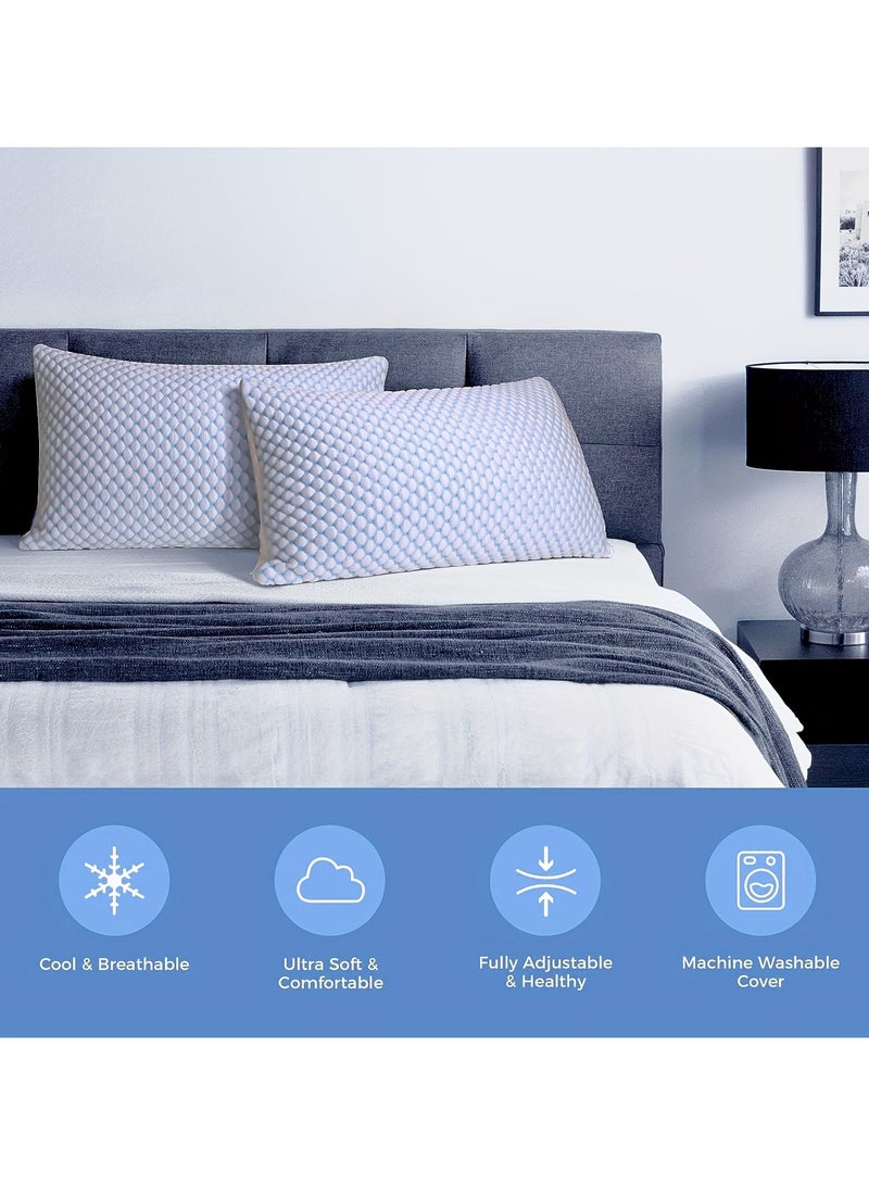 1pc Cooling Pillow with Adjustable Height – Ultra-Breathable Bamboo Fiber & Silky Ice Fabric, Washable Removable Cover, Perfect for Side, Back, and Stomach Sleepers, Ideal for Hot Sleepers, Blue, Pillows for Sleeping  - Image 4