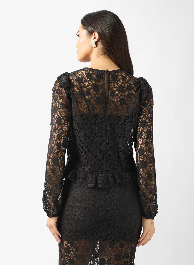 VERO MODA Vmmeta Lace Detail Long Sleeve Top