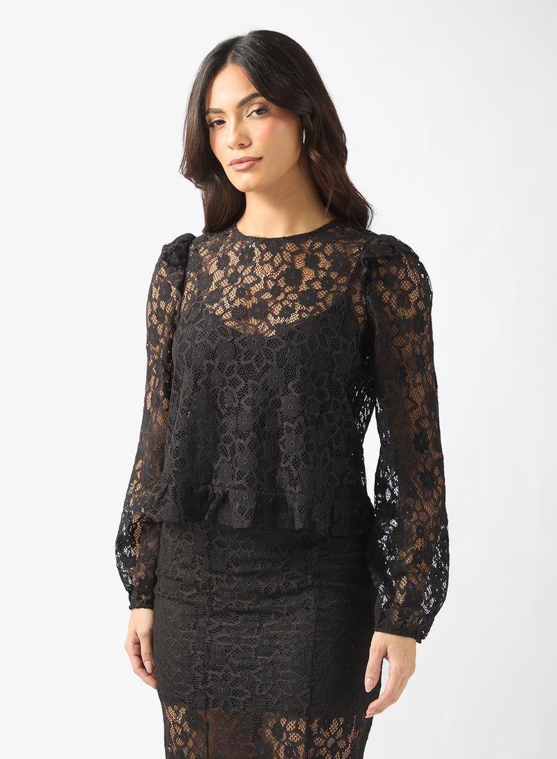 فيرو مودا بلوزة بأكمام طويلة وتفاصيل دانتيل من فيمميتا - Image 1