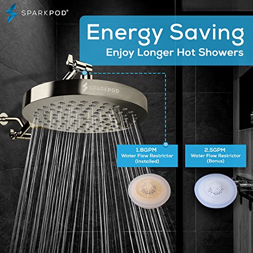 SparkPod رأس دش سبارك بود - ضغط عالي - تصميم فاخر بجودة ممتازة - تركيب سهل خلال 1 دقيقة - قابل للتعديل لاستبدال رؤوس الدش في حمامك (نيكل مصقول أنيق، 8 بوصة دائري) - Image 3