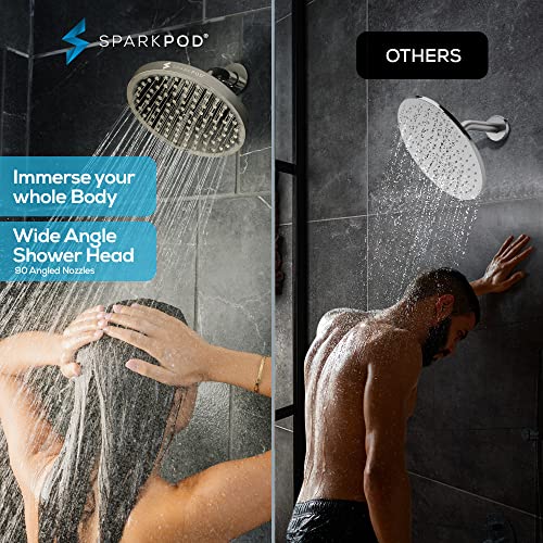 SparkPod رأس دش سبارك بود - ضغط عالي - تصميم فاخر بجودة ممتازة - تركيب سهل خلال 1 دقيقة - قابل للتعديل لاستبدال رؤوس الدش في حمامك (نيكل مصقول أنيق، 8 بوصة دائري) - Image 2