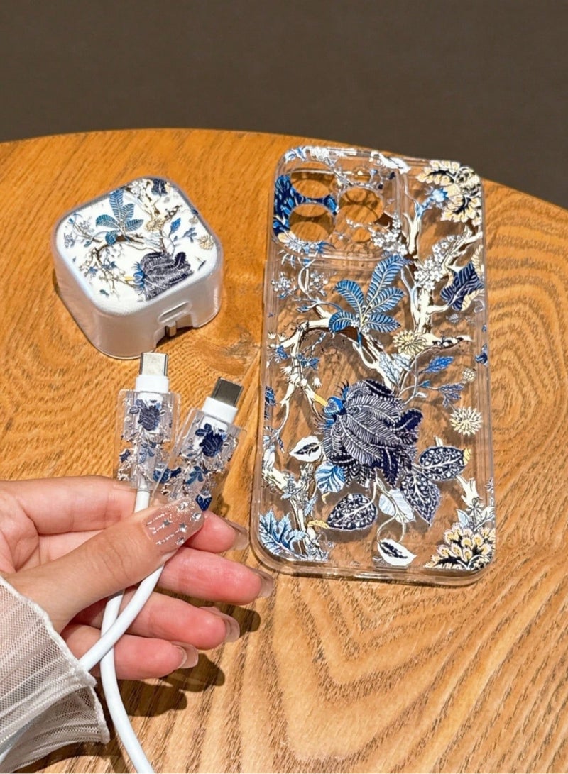 iPhone 16 Pro Max Case and Charger Cover – 4-Piece Set Protective charger case and phone case adorned with  floral designs adding a feminine and modern touch. - Image 2