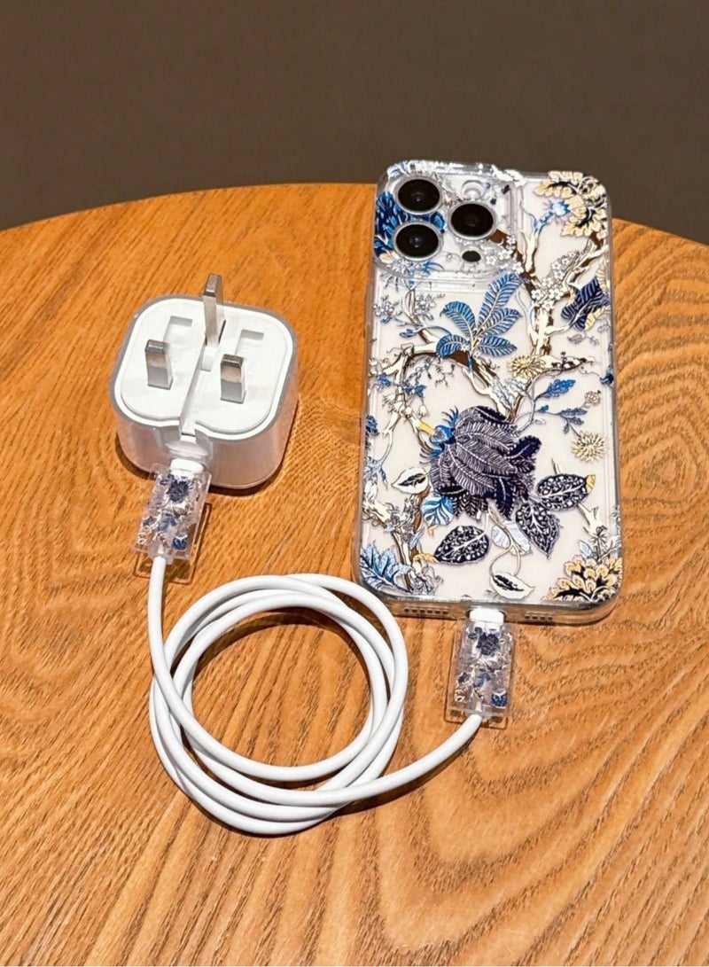 iPhone 16 Pro Max Case and Charger Cover – 4-Piece Set Protective charger case and phone case adorned with  floral designs adding a feminine and modern touch. - Image 5