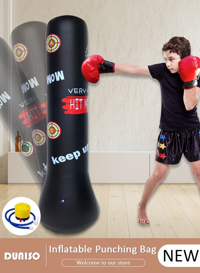 DUNISO Inflatable Boxing Column, 150cm PVC Kids Punching Bag Fitness Inflatable Boxing Bag for Karate, Taekwondo, Decompression Kick Speed Training Games for Kids and Adults - Image 1