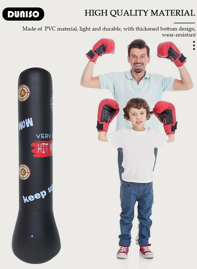 DUNISO Inflatable Boxing Column, 150cm PVC Kids Punching Bag Fitness Inflatable Boxing Bag for Karate, Taekwondo, Decompression Kick Speed Training Games for Kids and Adults - Image 3