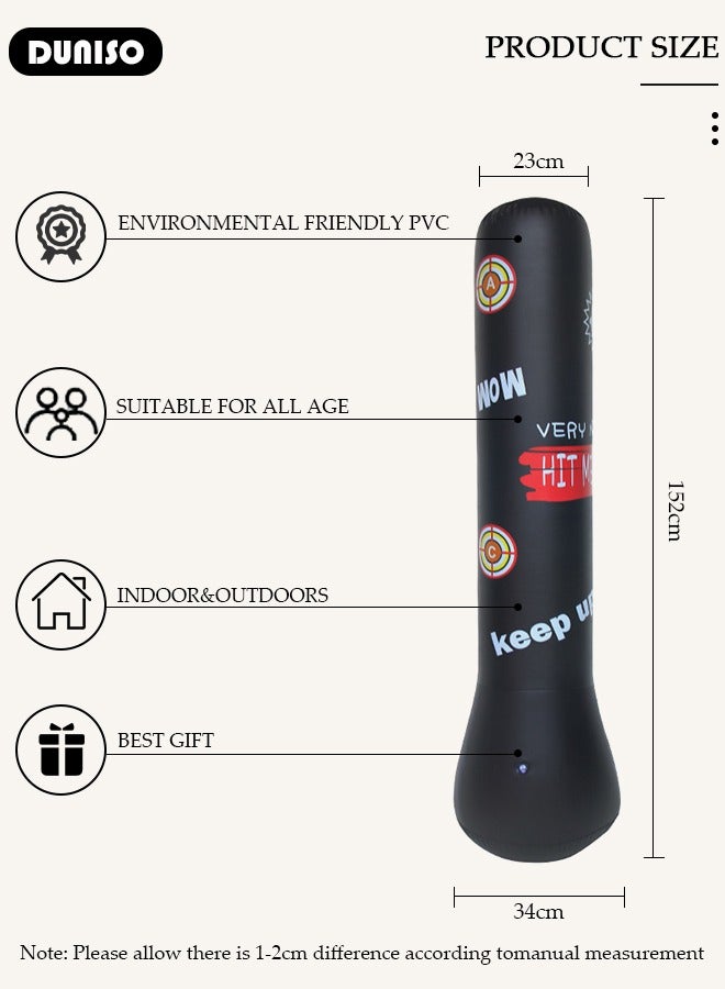 DUNISO Inflatable Boxing Column, 150cm PVC Kids Punching Bag Fitness Inflatable Boxing Bag for Karate, Taekwondo, Decompression Kick Speed Training Games for Kids and Adults - Image 4