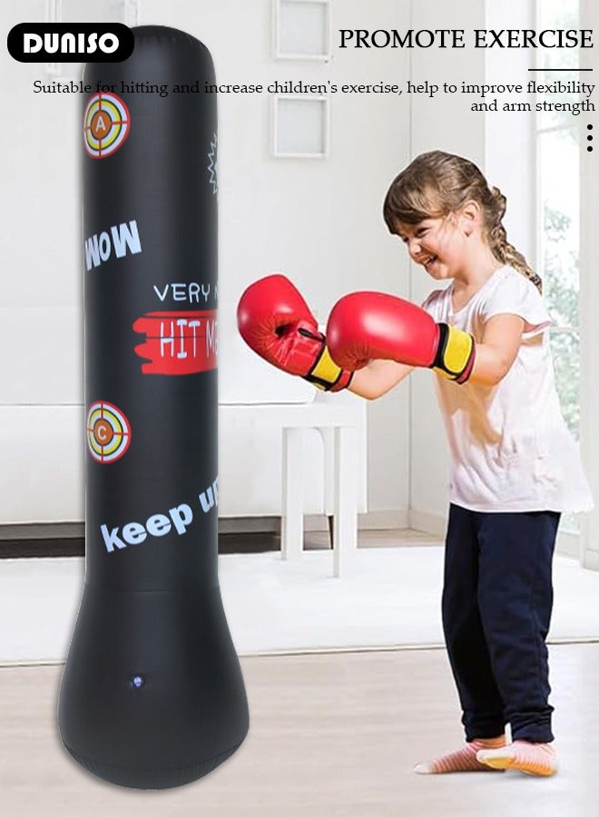 DUNISO Inflatable Boxing Column, 150cm PVC Kids Punching Bag Fitness Inflatable Boxing Bag for Karate, Taekwondo, Decompression Kick Speed Training Games for Kids and Adults - Image 5