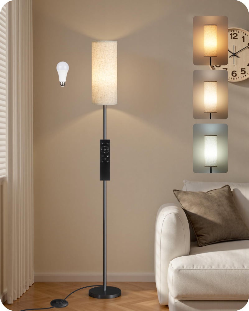 GOEBLESON 64.4â€ Dimmable Floor Lamp for Living Room with Remote and Foot Switch, Modern Standing Tall Lamp, Corner Floor Lamp for Bedroom, 10W 900LM LED Bulb Included, 3000K-6500K, Beige, FCC Listed E06LD05W1 - Image 1