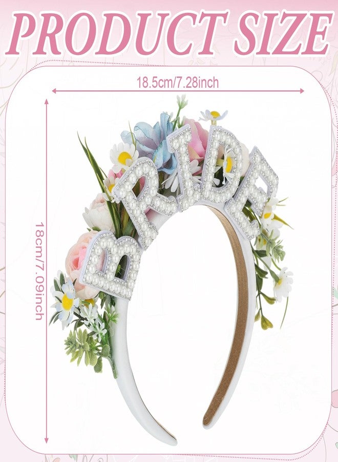 Canlierr Flower Pearl Bride Headband Gift for Bride for Wedding Bachelorette Party Bridal Shower Engagement Crown Gift Women's Hair Accessory Elegant Decoration - Image 3