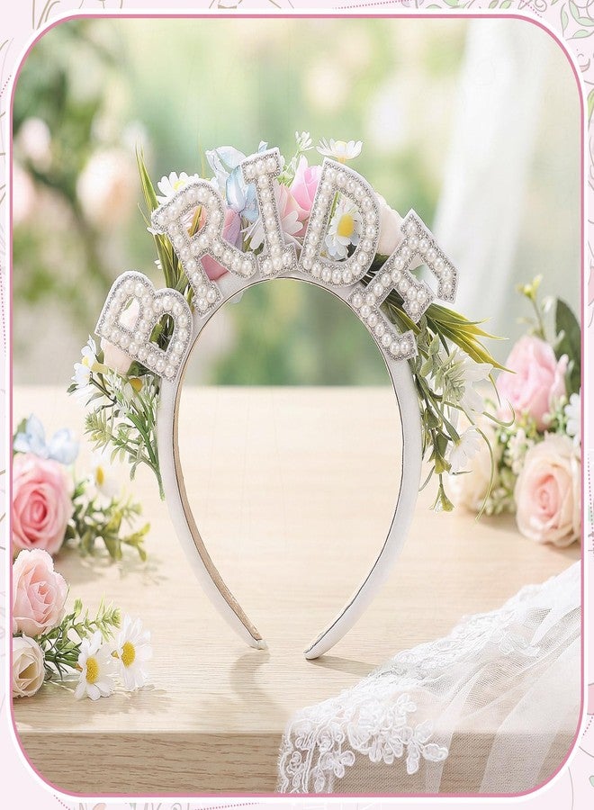 Canlierr Flower Pearl Bride Headband Gift for Bride for Wedding Bachelorette Party Bridal Shower Engagement Crown Gift Women's Hair Accessory Elegant Decoration - Image 4