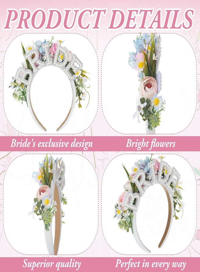 Canlierr Flower Pearl Bride Headband Gift for Bride for Wedding Bachelorette Party Bridal Shower Engagement Crown Gift Women's Hair Accessory Elegant Decoration - Image 2