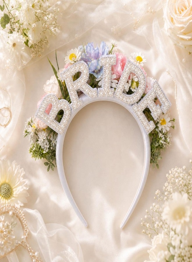 Canlierr Flower Pearl Bride Headband Gift for Bride for Wedding Bachelorette Party Bridal Shower Engagement Crown Gift Women's Hair Accessory Elegant Decoration - Image 1