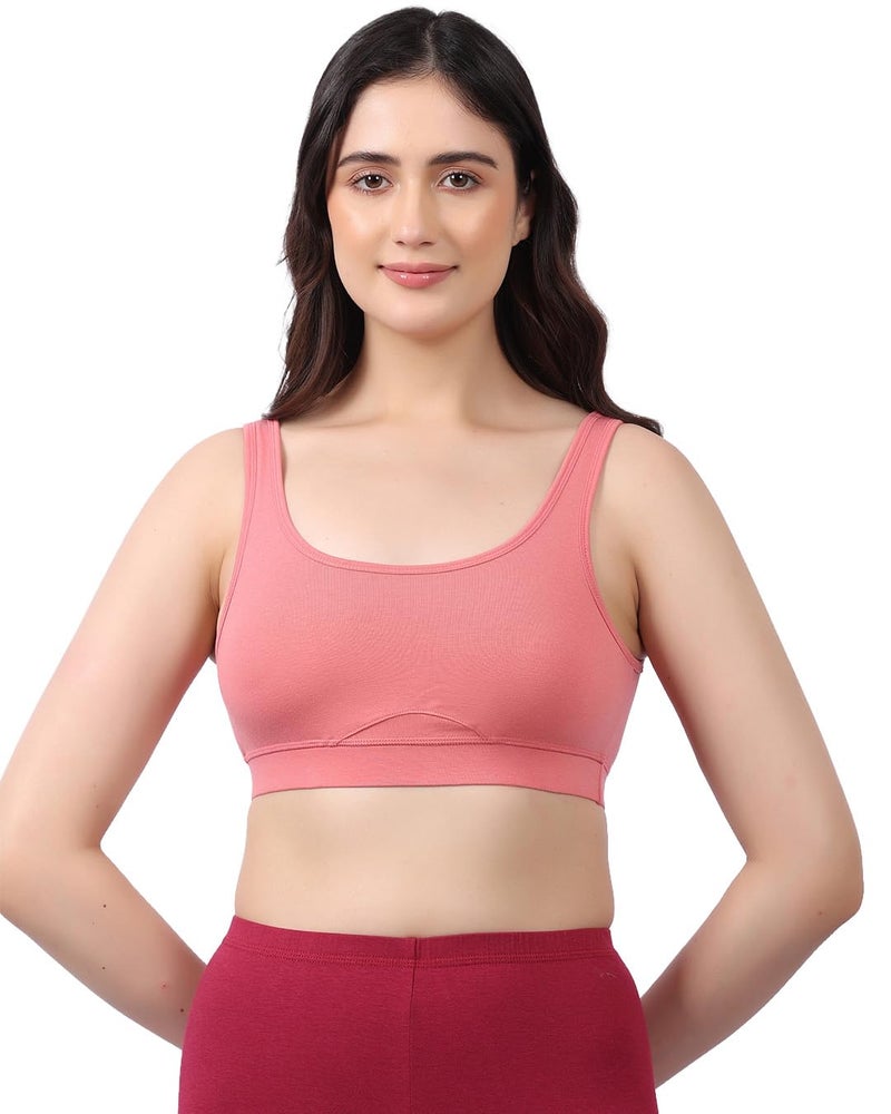 LAVOS Bamboo Cotton Comfort Bras for Women Non Padded Non Wired Full Coverage Soft Breathable Great Elastic Comfortable Super Smooth, Sweat-Wicking Fabrics Especially for Yoga Workout (L) Coral Pink - Image 1