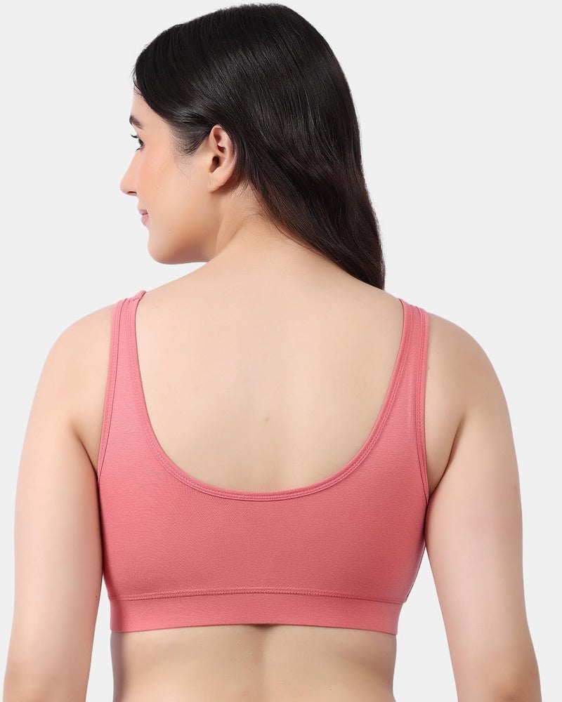 LAVOS Bamboo Cotton Comfort Bras for Women Non Padded Non Wired Full Coverage Soft Breathable Great Elastic Comfortable Super Smooth, Sweat-Wicking Fabrics Especially for Yoga Workout (L) Coral Pink - Image 2