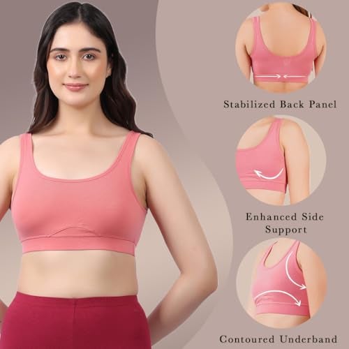 LAVOS Bamboo Cotton Comfort Bras for Women Non Padded Non Wired Full Coverage Soft Breathable Great Elastic Comfortable Super Smooth, Sweat-Wicking Fabrics Especially for Yoga Workout (L) Coral Pink - Image 4