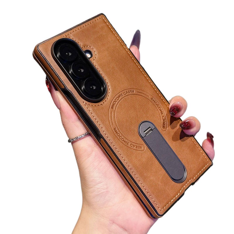 MagSafe Case | PU | Brown | Drop Protection | Anti-Fingerprint | Shockproof Cover for Samsung Galaxy Z Fold 4 - Image 1
