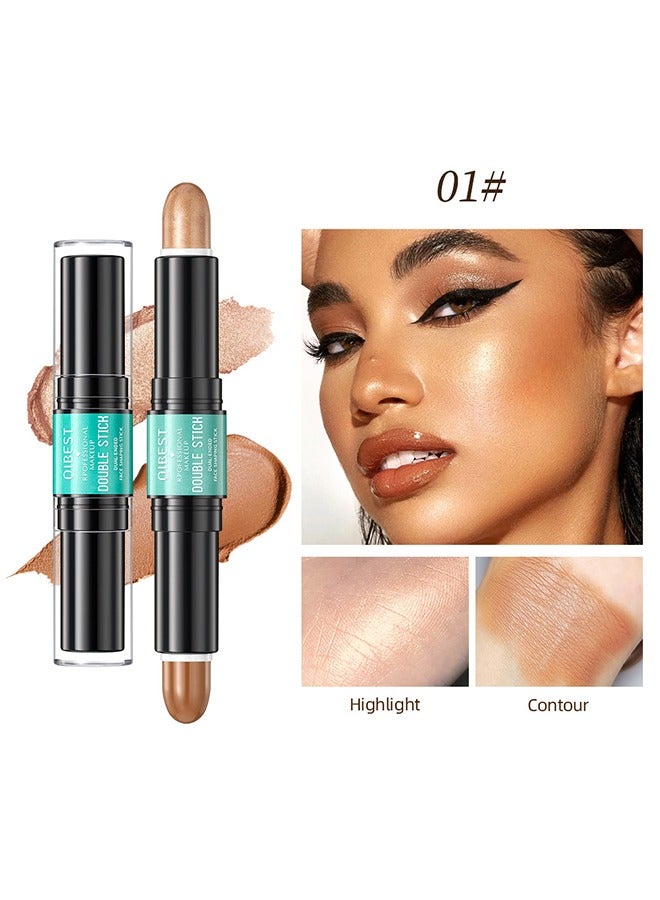 QiBest Professional Makeup Double Stick - 2-In-1 Face Shaping Stick, Waterproof Face Concealer Pen for Body Face Brighten Facial Shade, Create 3D Makeup (#01) - Image 1