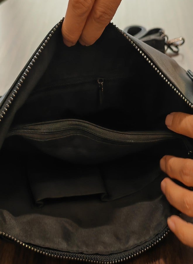 NIGEDU Fashion Women Clutches Rivet PU Leather Crossbody Bag Envelope Clutch Purse with Hand Strap (Black) - Image 5