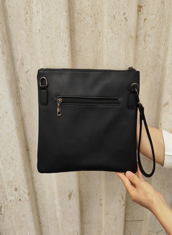 NIGEDU Fashion Women Clutches Rivet PU Leather Crossbody Bag Envelope Clutch Purse with Hand Strap (Black) - Image 4