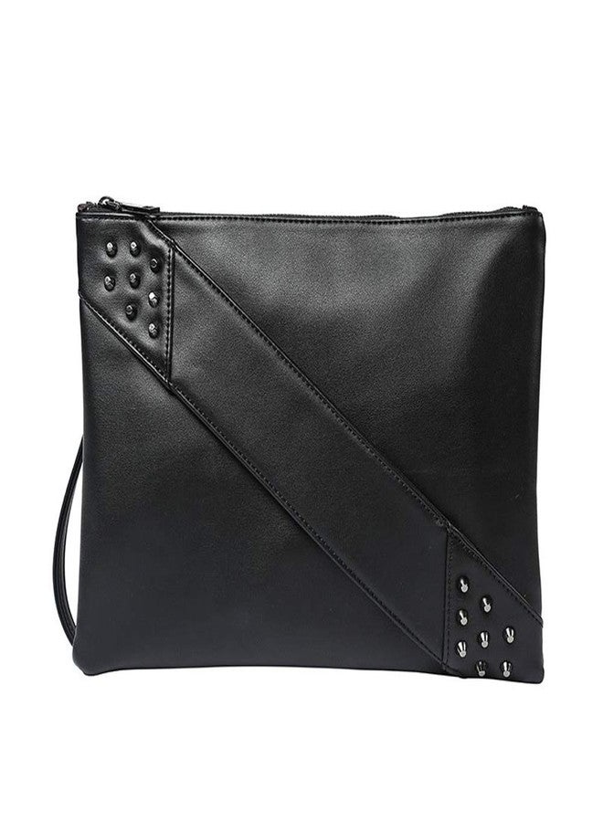 NIGEDU Fashion Women Clutches Rivet PU Leather Crossbody Bag Envelope Clutch Purse with Hand Strap (Black) - Image 1