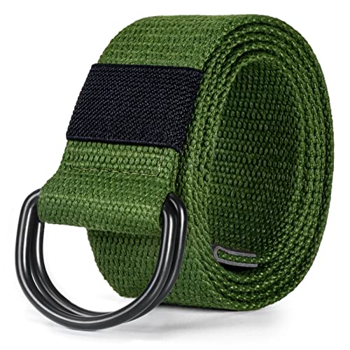 maikun Mens & Womens Canvas Belt with Black D-ring 1 1/2" Wide, Cloth Army Green Belt for Men, Length 110cm - Image 1
