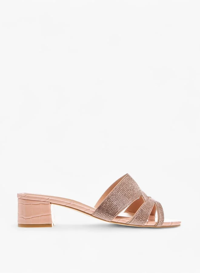 Womens Embellished Slip-On Sandals With Block Heels
