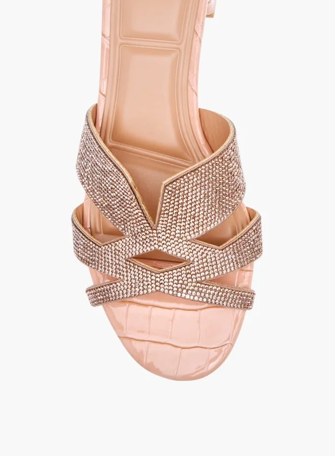 Celeste Womens Embellished Slip-On Sandals With Block Heels