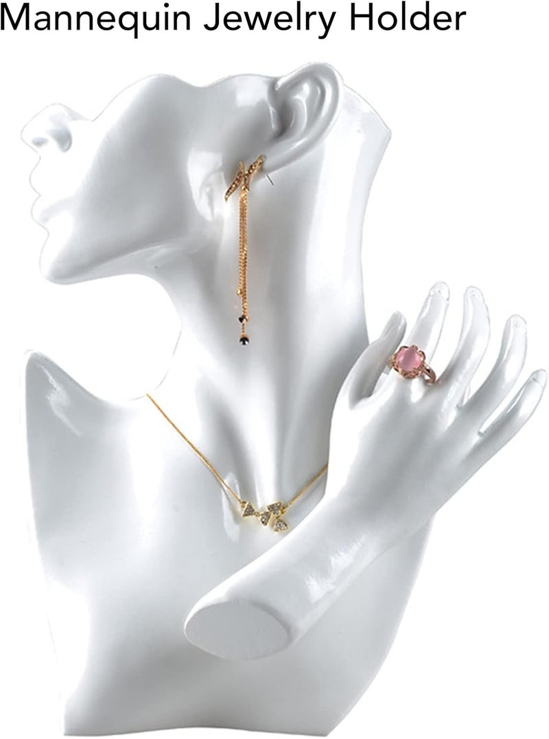 yuyte YUYTE Mannequin Bust Stand Organizer White Resin Jewelry Mannequin Display Set Bracelet Earring Necklace Ring Display Stand for Shop  - Image 2