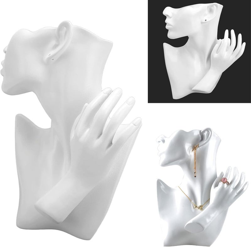 yuyte YUYTE Mannequin Bust Stand Organizer White Resin Jewelry Mannequin Display Set Bracelet Earring Necklace Ring Display Stand for Shop  - Image 5