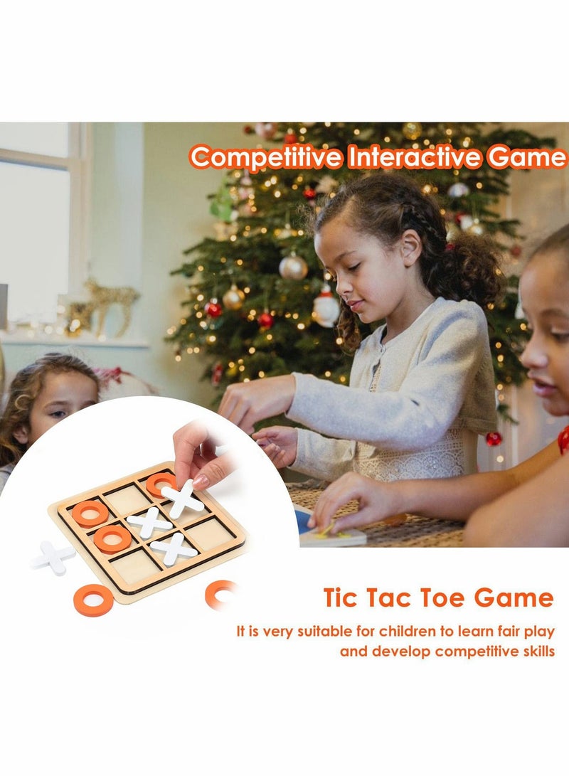 SOLARAE Tic-Tac-Toe Game Toy, Classic Wooden Checkerboard Educational Family Game Toys Set, Portable Casual Tabletop Game for Adults and Kids, Party Classroom Games (White and Orange) - Image 4